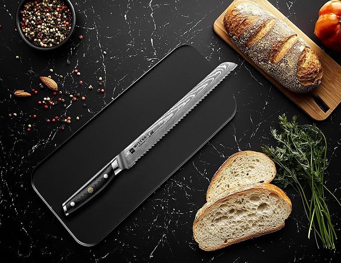 WIZEKA 10 inch Damascus Serrated Bread Knife - Image 5