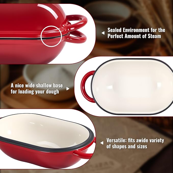 2 QT Oval Dutch Oven for Bread Baking, Enamelled Cast Iron Bread Oven for - Image 6