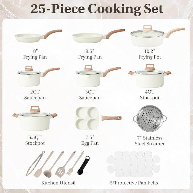 25 Pcs Pots and Pans Set, Nonstick & Non-Toxic Healthy Pots and Pans, - Image 3