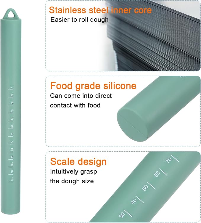 HARFINGTON Silicone Rolling Pin 10" Silicone Surface Non-Stick Stainless Steel - Image 4