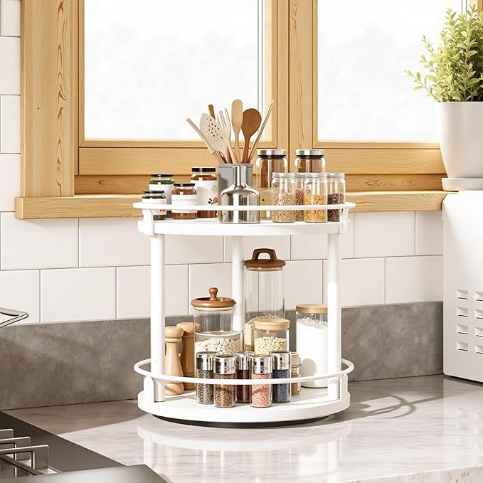 YATINEY Lazy Susan Organizer, Rotating Spice Rack, 2 Tier Spice Turntable - Image 2