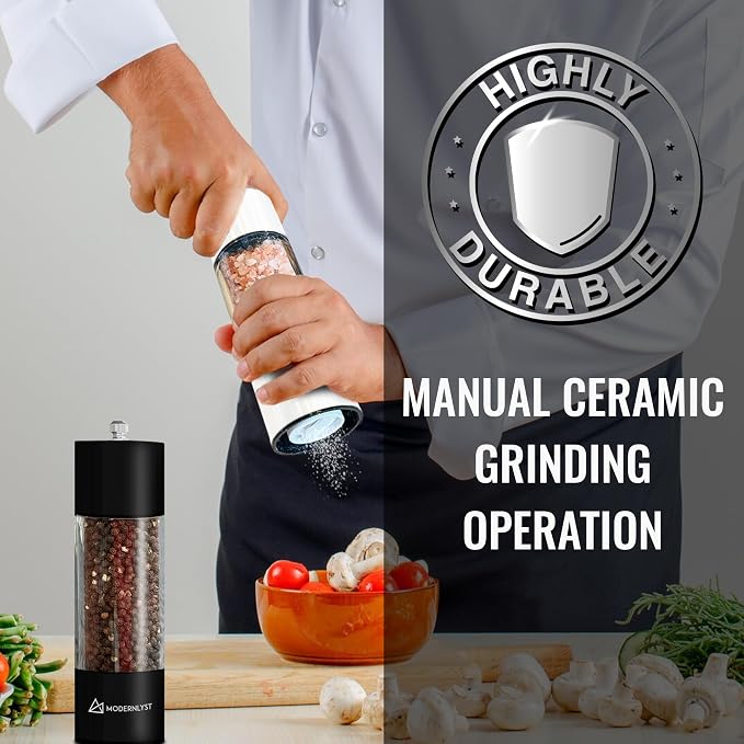 Manual Salt and Pepper Grinder Set of 2 | Large Round Salt and Pepper Shakers - Image 6
