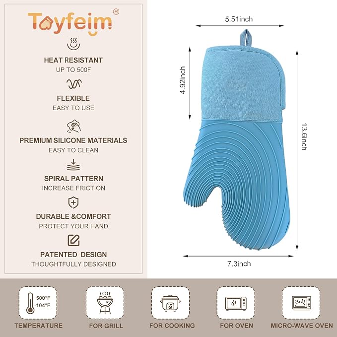Silicone Oven Mitts-13.6 in Extended Oven Mitts Heat Resistant 500F, Oven Gloves - Image 5