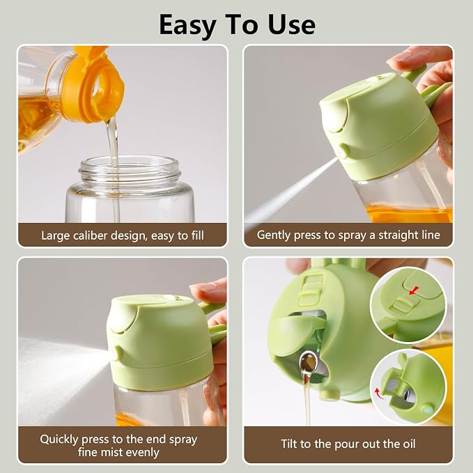 SWEET VIEW 16oz/470ml Oil Dispenser and Oil Sprayer, Glass Olive Oil Pourer - Image 2