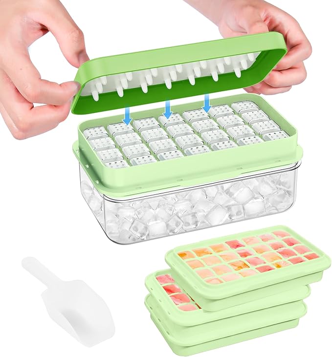PHINOX Ice Cube Tray with Lid and Bin, 3 Pack Plastic Ice Cube Tray Molds by PHINOX