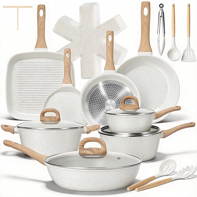 EWFEN 25 Pcs Pots and Pans Set, Nonstick Ceramic Cookware Sets, Healthy by EWFEN