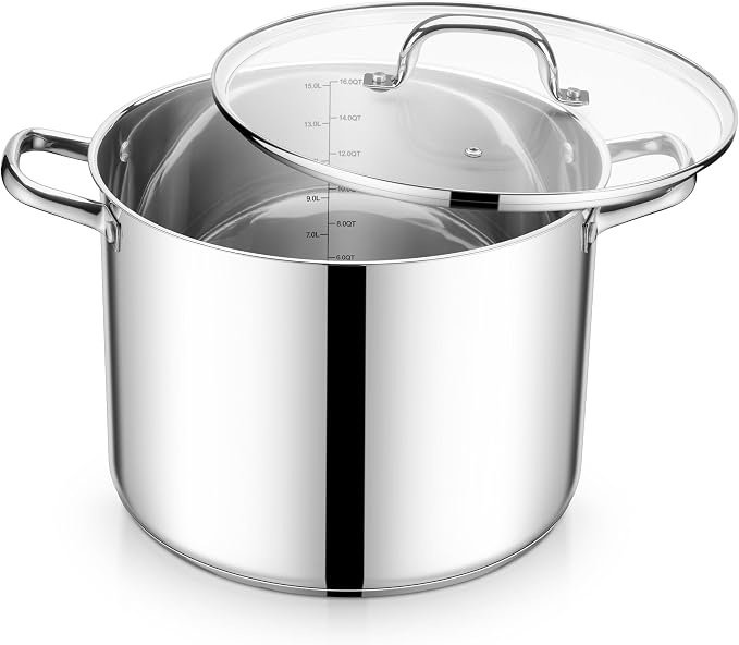 E-far 16 Quart Stainless Steel Stock Pot, Large Heavy Duty Induction Stockpot by E-far