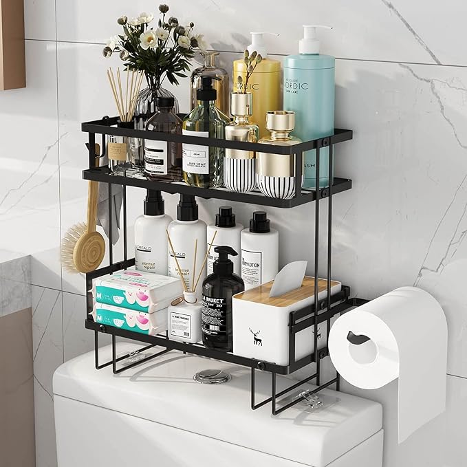 Godboat Bathroom Organizers, 2-Tier Over Toilet Storage, Floating Shelves by Godboat