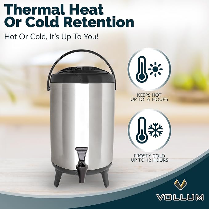 Vollum Stainless Steel Insulated Beverage Dispenser – Insulated Thermal Hot and - Image 3