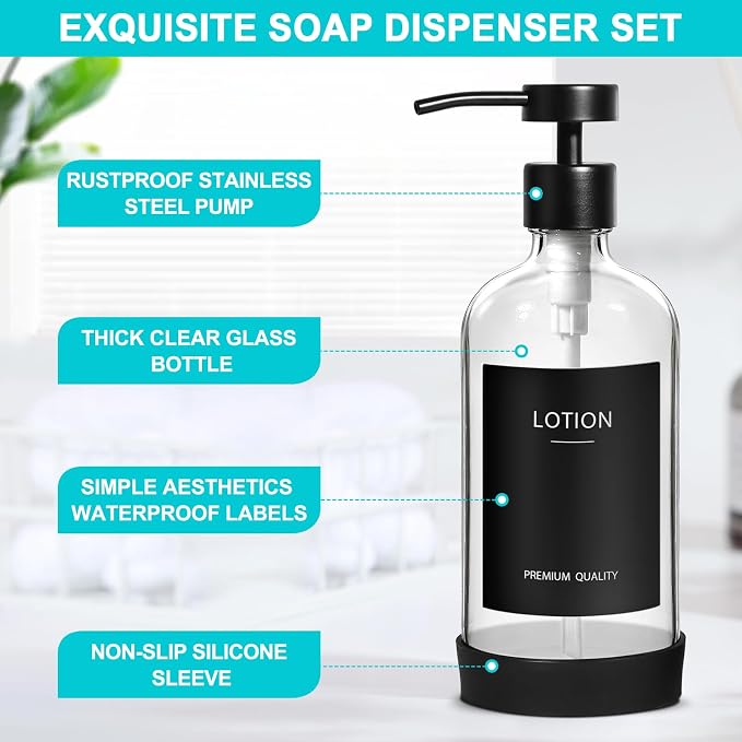 RYTOXILO Clear Soap Dispenser 2 Pack, Glass Soap Dispenser - Image 3