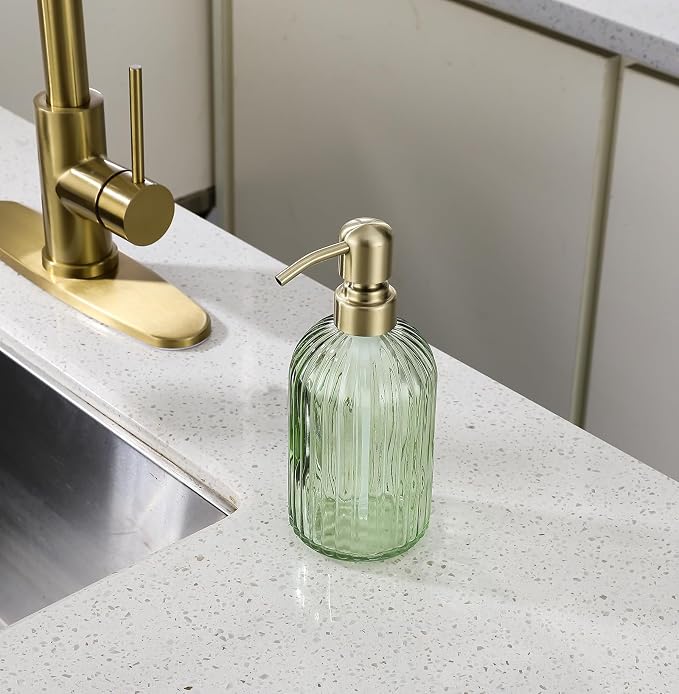 16Oz Green Glass Soap Dispenser - Image 5