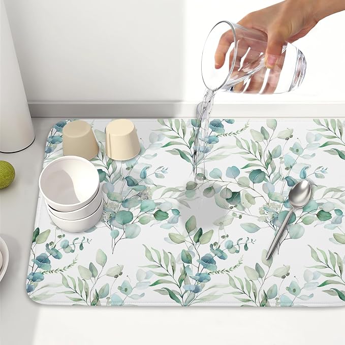 Watercolor Sage Leaves Dish Drying Mats - Image 6