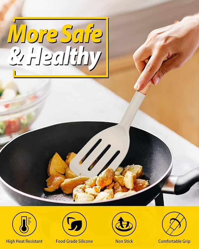 Pack of 2 Silicone Cooking Spatula, Heat Resistant Solid Turner, Non Stick - Image 3