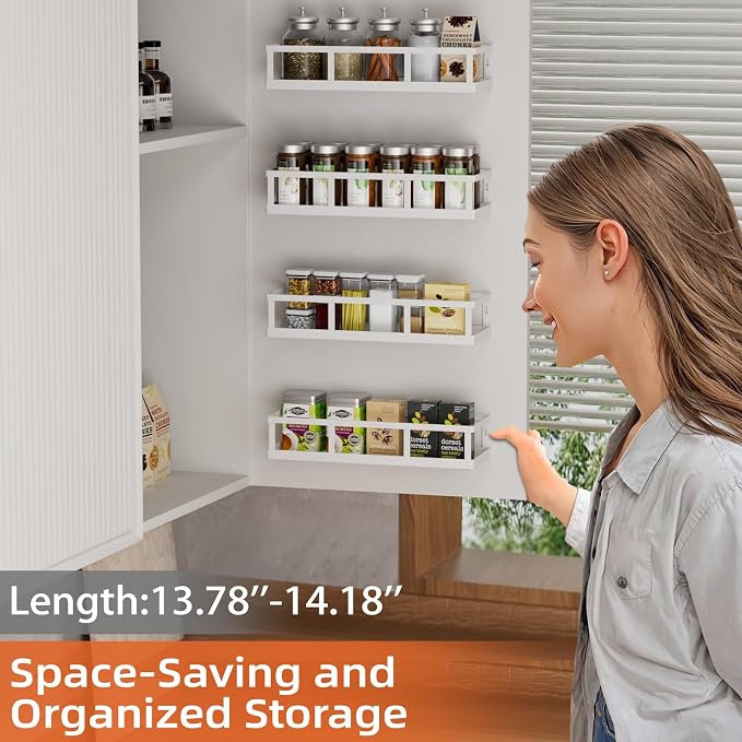Spice Rack Wall Mounted, 4 Pack Pantry Door Organizer & Hanging Storage Baskets - Image 2