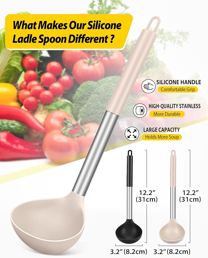 Pack of 2 Ladle Spoon, Silicone Large Spoon - Image 2