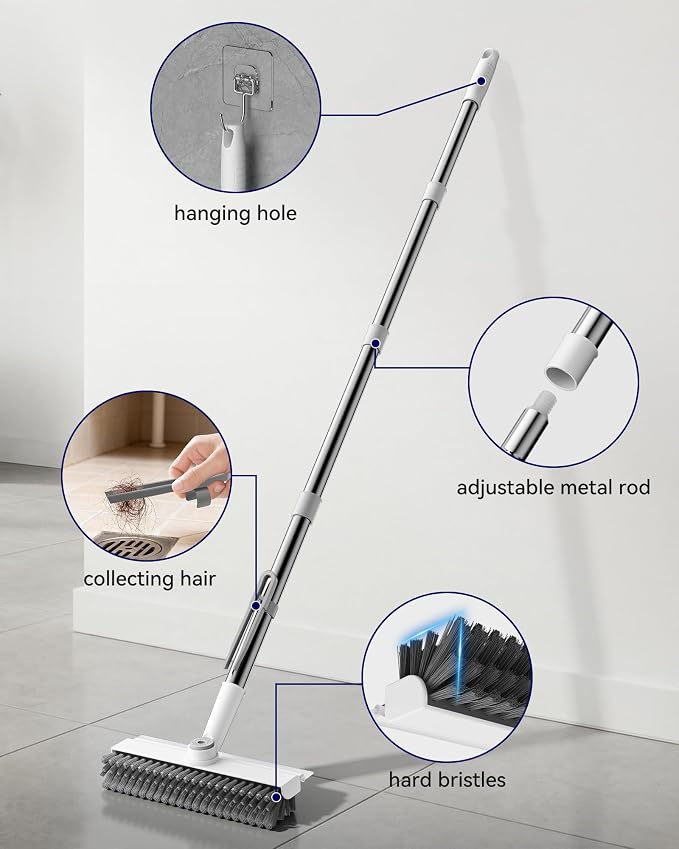 Small Floor Scrub Brush with Length Adjustable Long Handle, 3 in 1 Heavy-Duty - Image 5
