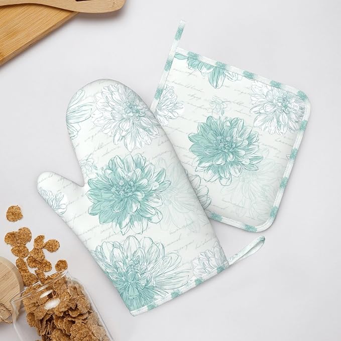 Oven Mitts and Pot Holders Dahlia Flower Pastel Vintage Silicone Kitchen - Image 6