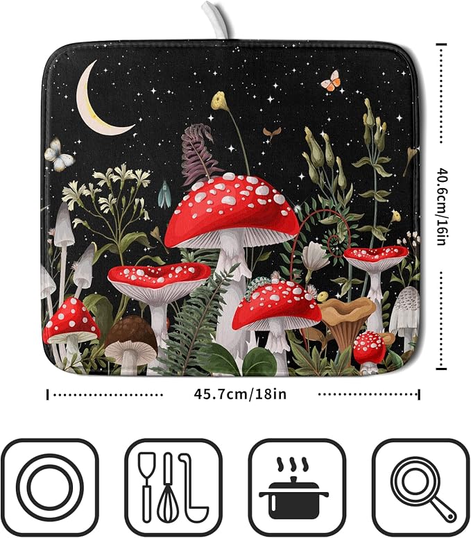 Red Mushroom Dish Drying Mat for Kitchen Counter Plant Leaves Drainer Mats Rack - Image 2