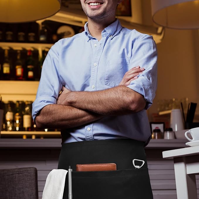 NLUS 1 Pack Server Apron with 3 Pockets, Water Oil Stain Resistant Waitress - Image 2