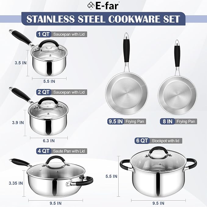 E-far 10-Piece Stainless Steel Cookware Set - Image 2