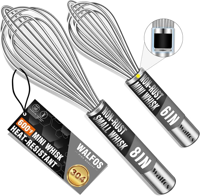 Walfos Mini Whisk, 6+8 in Small Whisk, 304 Stainless steel Whisks Heat by Walfos