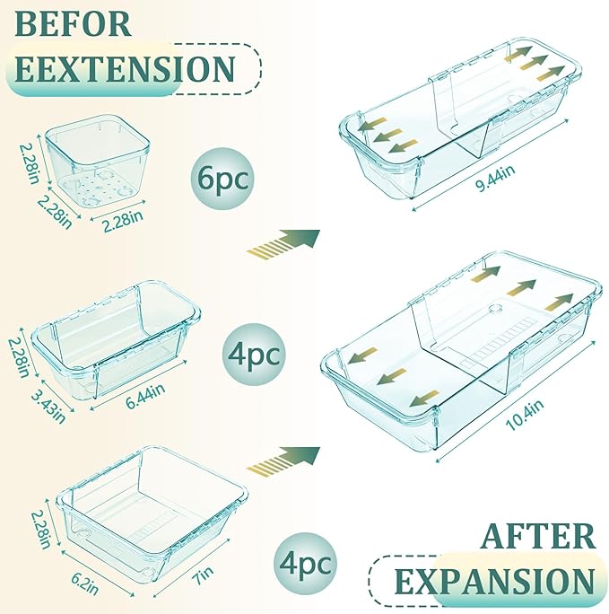 14 Pcs Clear Drawer Organizer, Adjustable Drawer Storage Box, 3-Size Desk - Image 2
