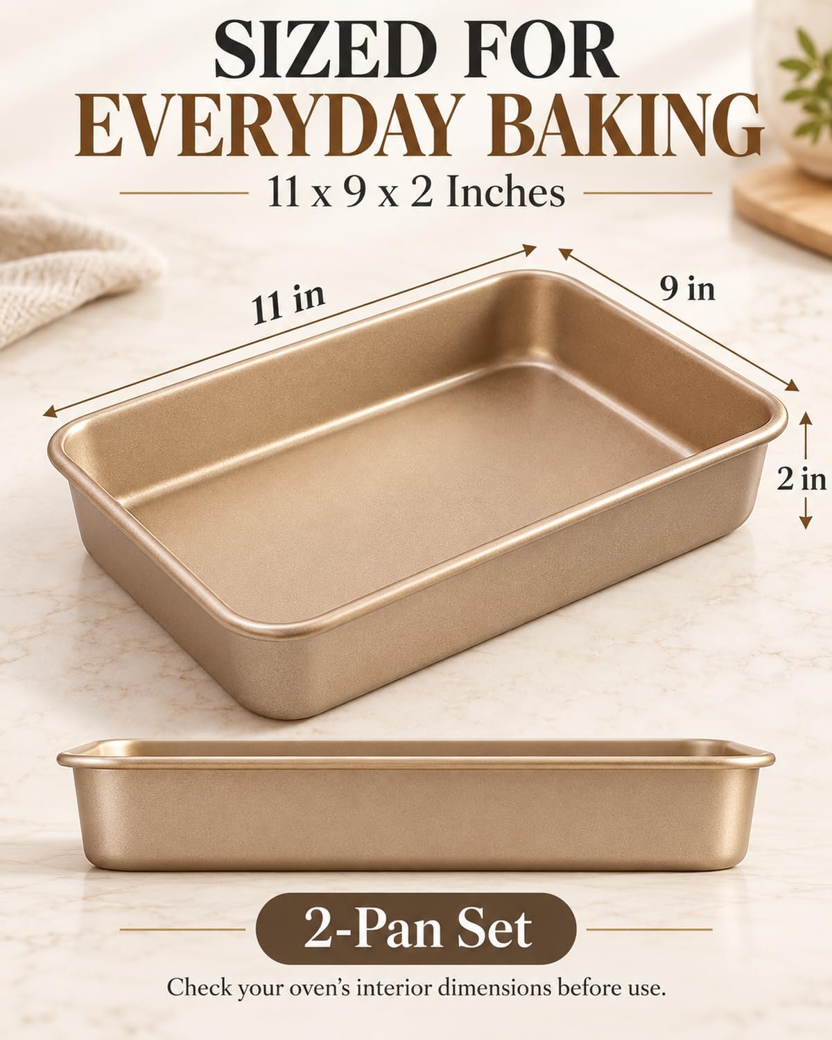 2 Pack Baking Sheet Pans, Deep Size Baking Pan Nonstick Cookie Sheet