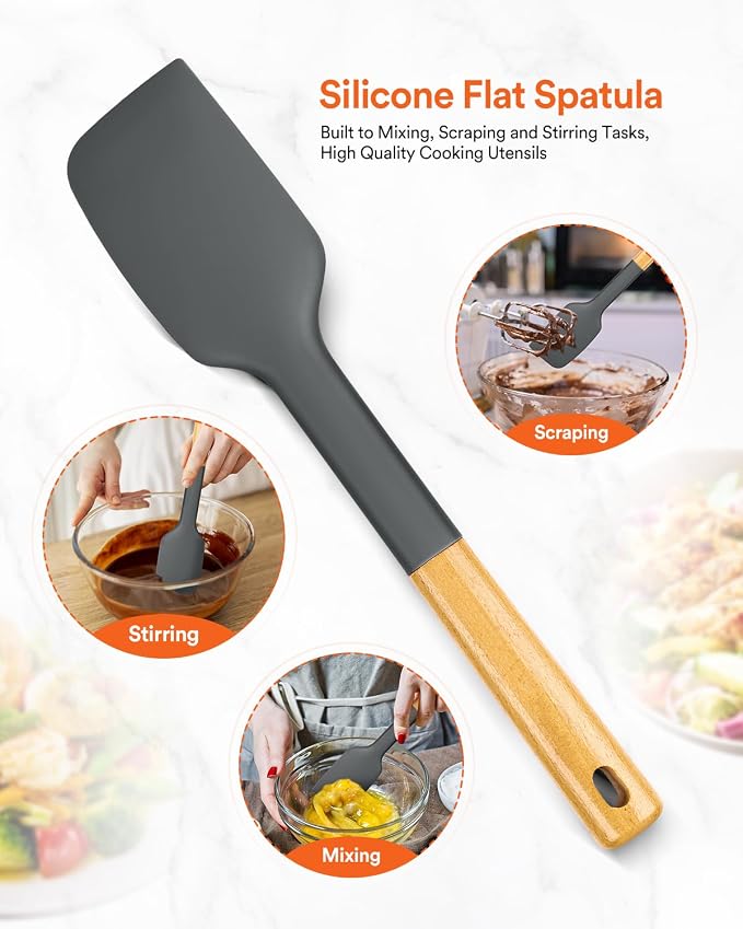 Silicone Heavy-Duty Spatula, Sturdy Bpa-Free Matte Silicone, Wooden Handle - Image 6