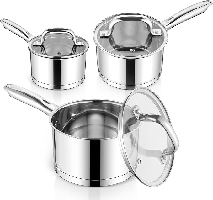 E-far Stainless Steel Saucepan - 1QT & 2QT &3QT by E-far