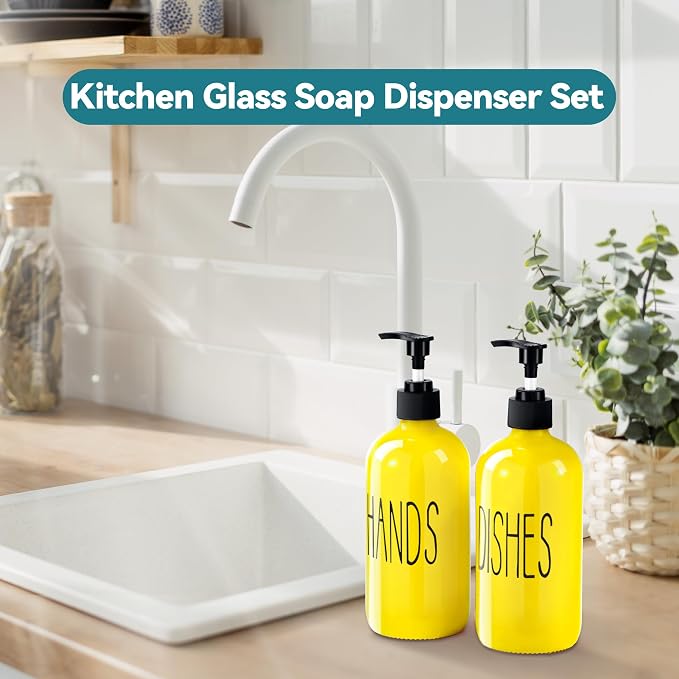 COHOSEGE Glass Soap Dispenser Set 2 Pack, 16 Oz Dish Soap Dispenser - Image 2