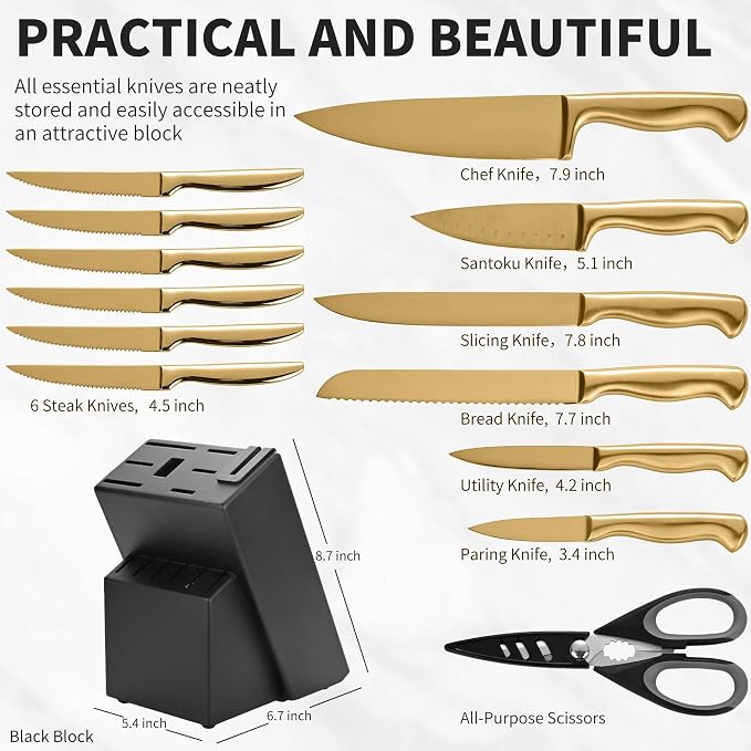 15-Piece Gold Kitchen Knife Block Set - Image 2