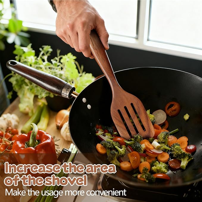 MYRAINBOW Wooden Spoons for Cooking, 10-Piece Teak Wooden Cooking Utensil Set - Image 4