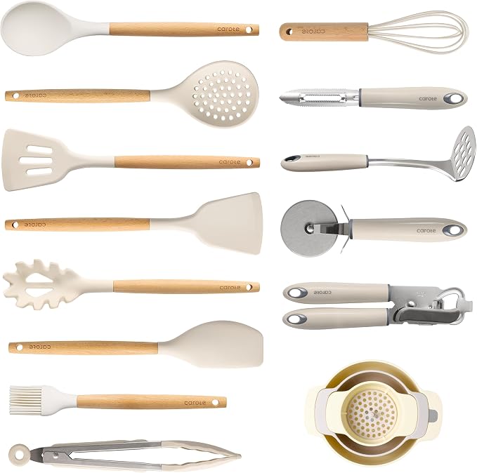 CAROTE Silicone Cooking Utensils Set, Kitchen Utensils Set 16 Pcs by CAROTE