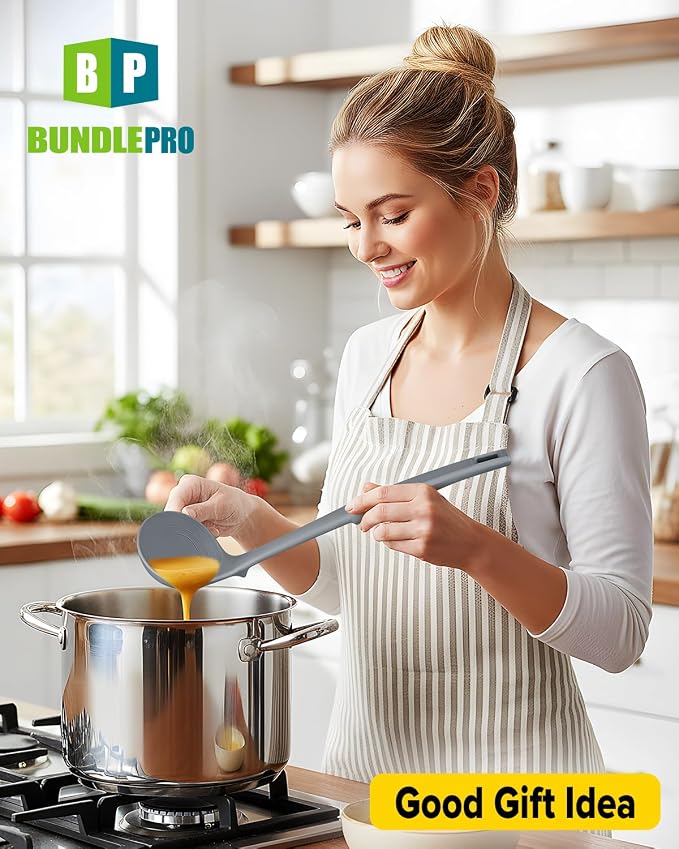 Silicone Pasta Fork and Soup Ladle Set, Heat Resistant Non Stick Kitchen - Image 7