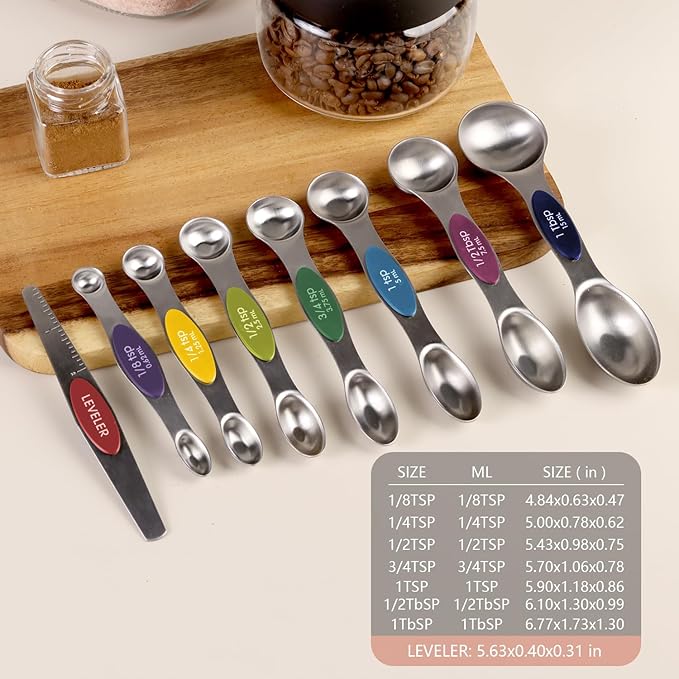 ChefAide Pack of 8 Stainless Steel Magnetic Measuring Spoons Set, Dual Sided - Image 2