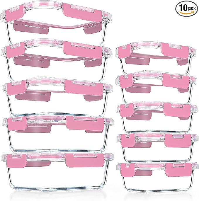 VERONES 10Pack Glass Meal Prep Containers, Airtight Glass Lunch Containers by VERONES