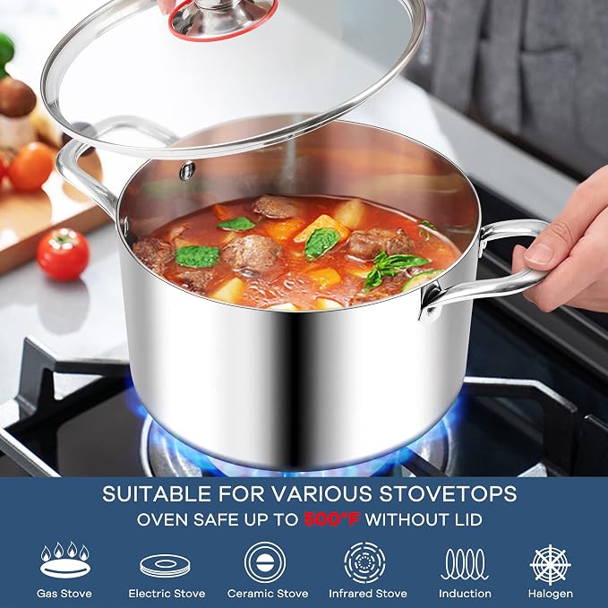 TeamFar 3.5 Quart Stock Pot, Tri-Ply Stainless Steel Pasta Cooking Pot - Image 4