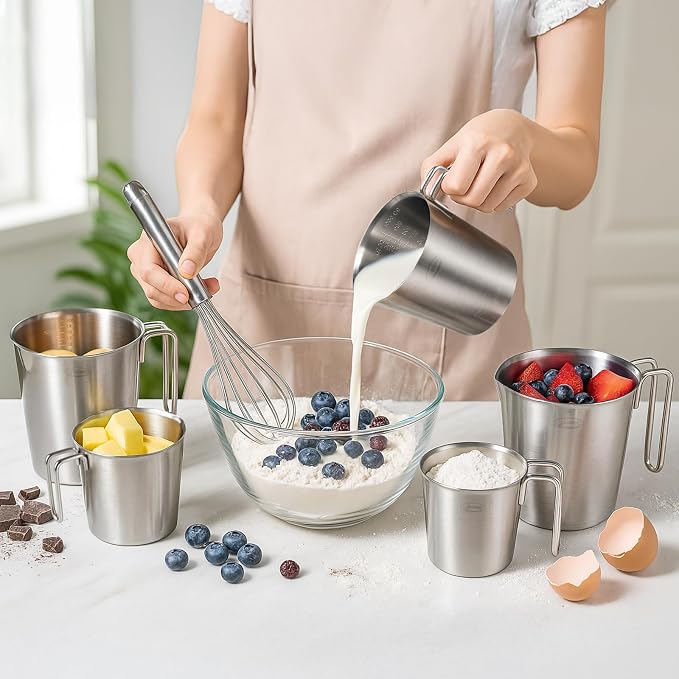 Newness 2-Pack Stainless Steel Measuring Cups Set, Metal Measuring Cup - Image 7