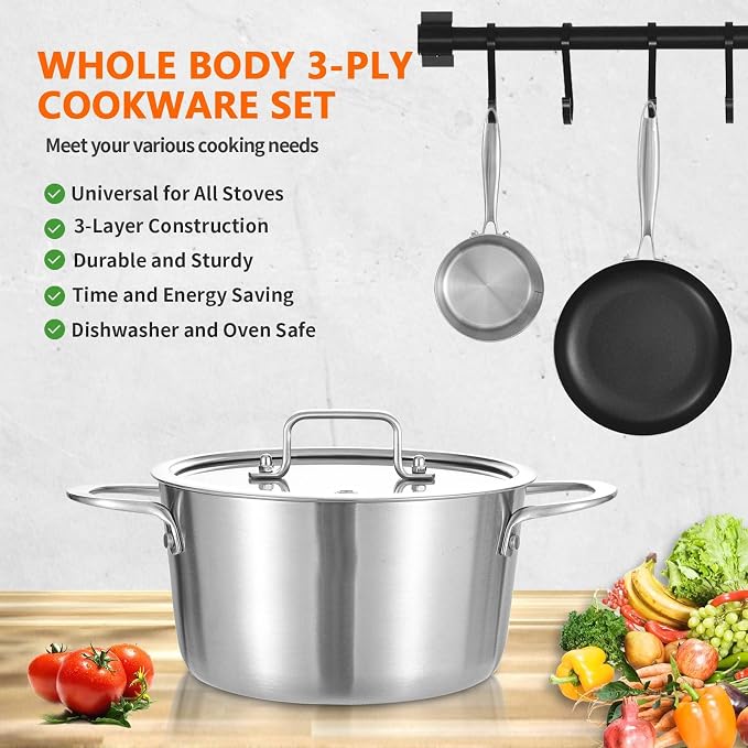 LOLYKITCH Tri-Ply Stainless Steel 5 QT Stock Pot - Image 4
