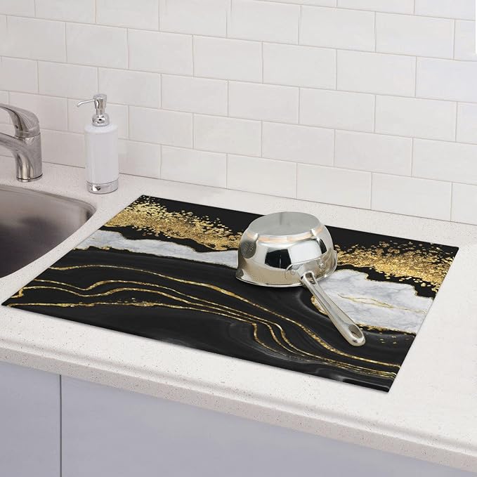 Marble Pattern Dish Drying Mat for Kitchen Counter, Microfiber Dish Mats for - Image 6
