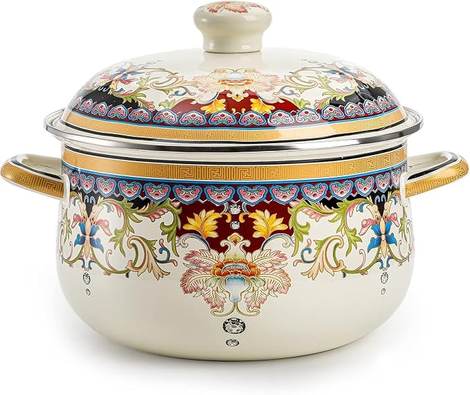 Retro Flower Enamel Stockpot by OLYTARU