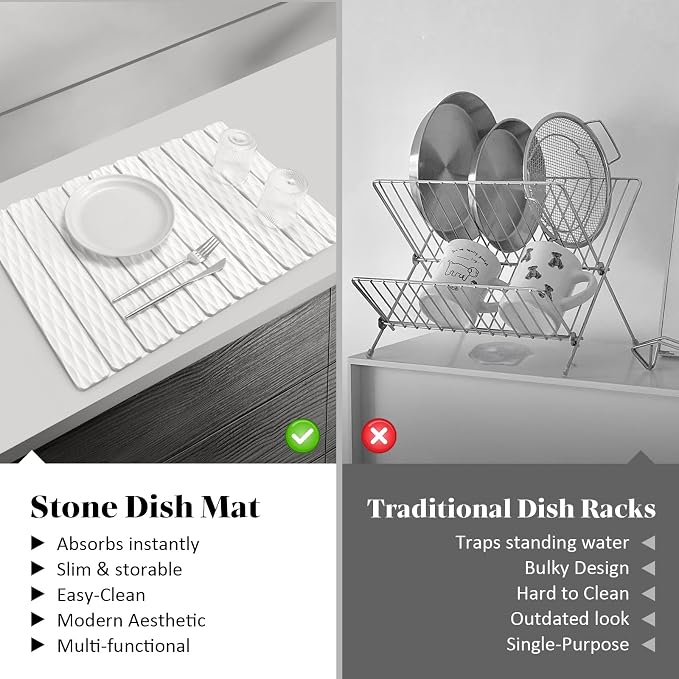 Stone Dish Drying Mats for Kitchen Counter, Fast Drying Collapsible Dish Drying - Image 6
