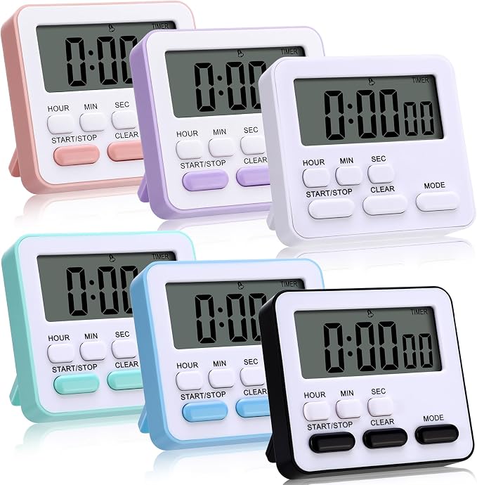 Leumoi 6 Pcs Digital Kitchen Timer 24 Hour Clock and Alarm Function Timer by Leumoi
