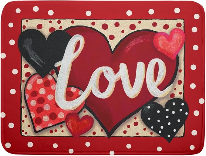 Love Heart Dish Drying Mat 18"x24" Red Dots Microfiber Dish Rack Mat Holiday by Giwawa