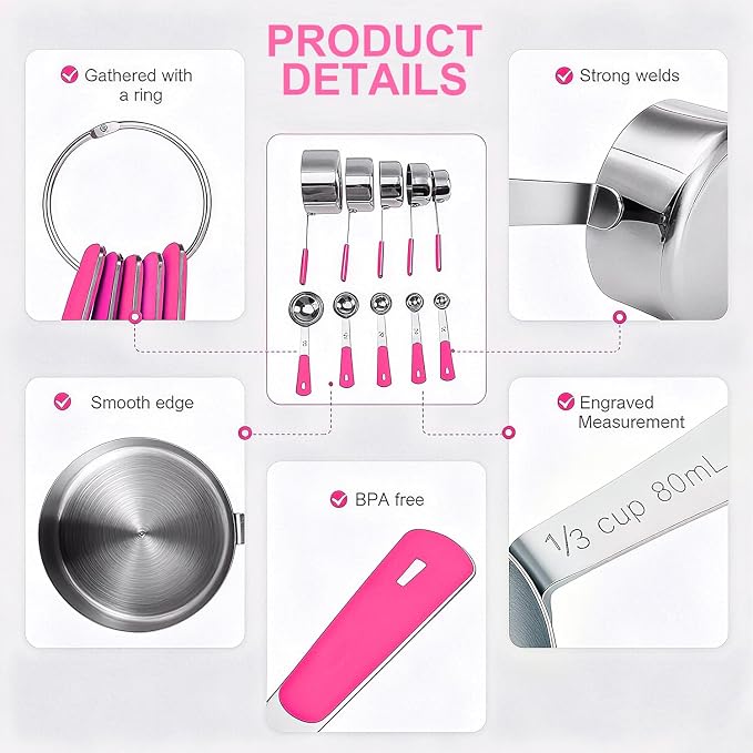 Bopei Measuring Cups and Spoons Set Stainless Steel 10 Piece - Image 3