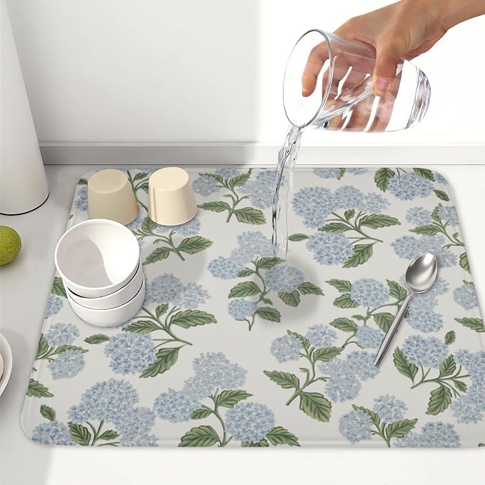 Blue Hydrangea Floral Dish Drying Mat - Image 6