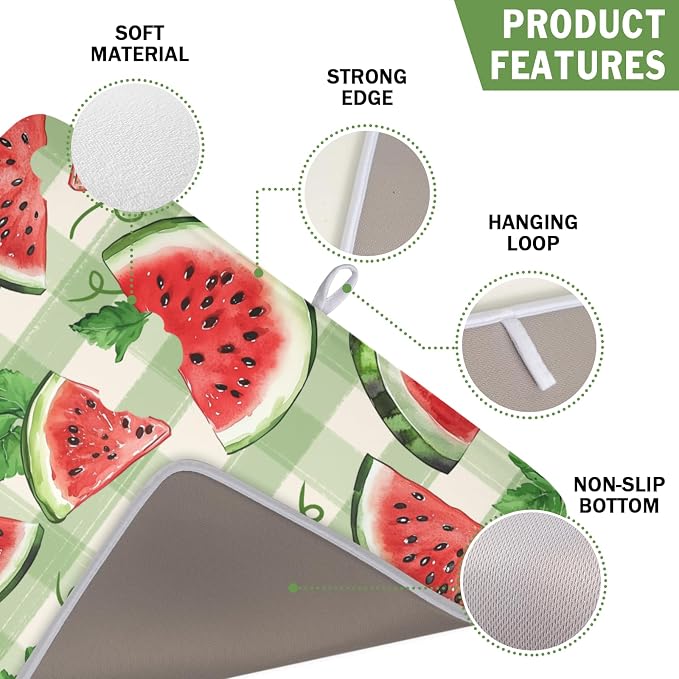 Summer Dish Drying Mat for Kitchen Counter Watercolor Watermelon Green Buffalo - Image 3