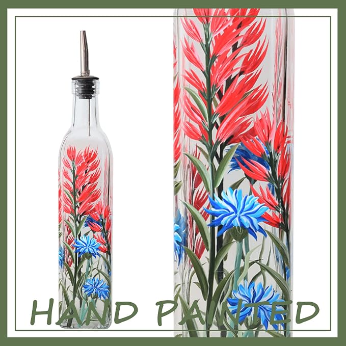17oz Hand Painted Glass Olive Oil Bottle - 500ml Green Oil & Vinegar Cruet - - Image 2