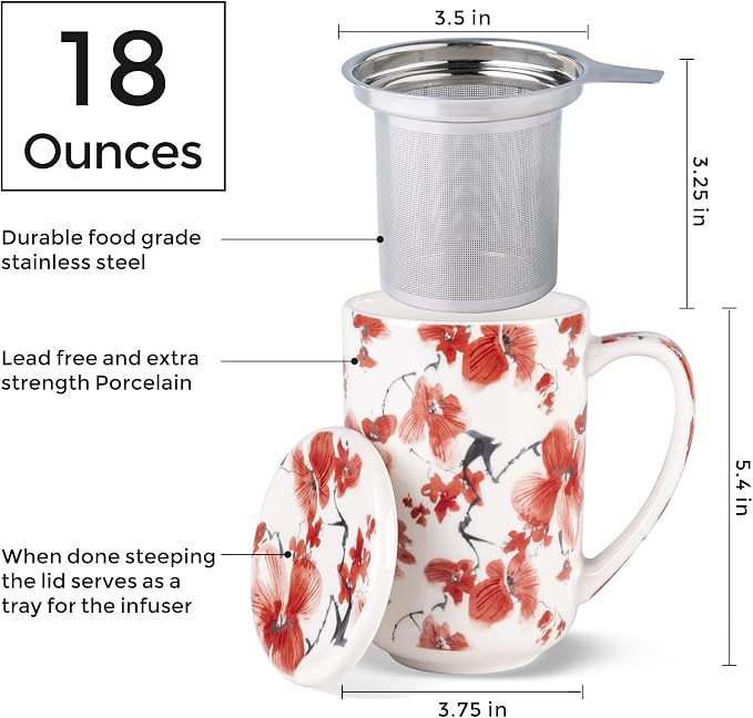 AmorArc Porcelain Tea Mug with Infuser and Lids, 18 Oz Coffee Cup Strainer with - Image 3