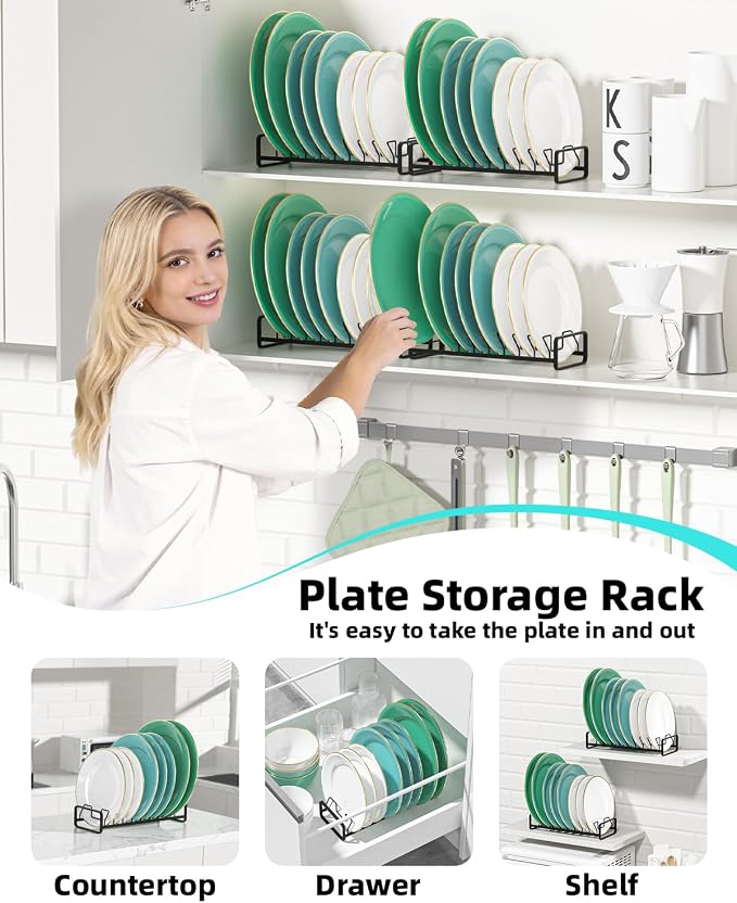 Plate Organizer for Cabinet, Kitchen Dish Rack Organizer for Cabinet Countertop - Image 2